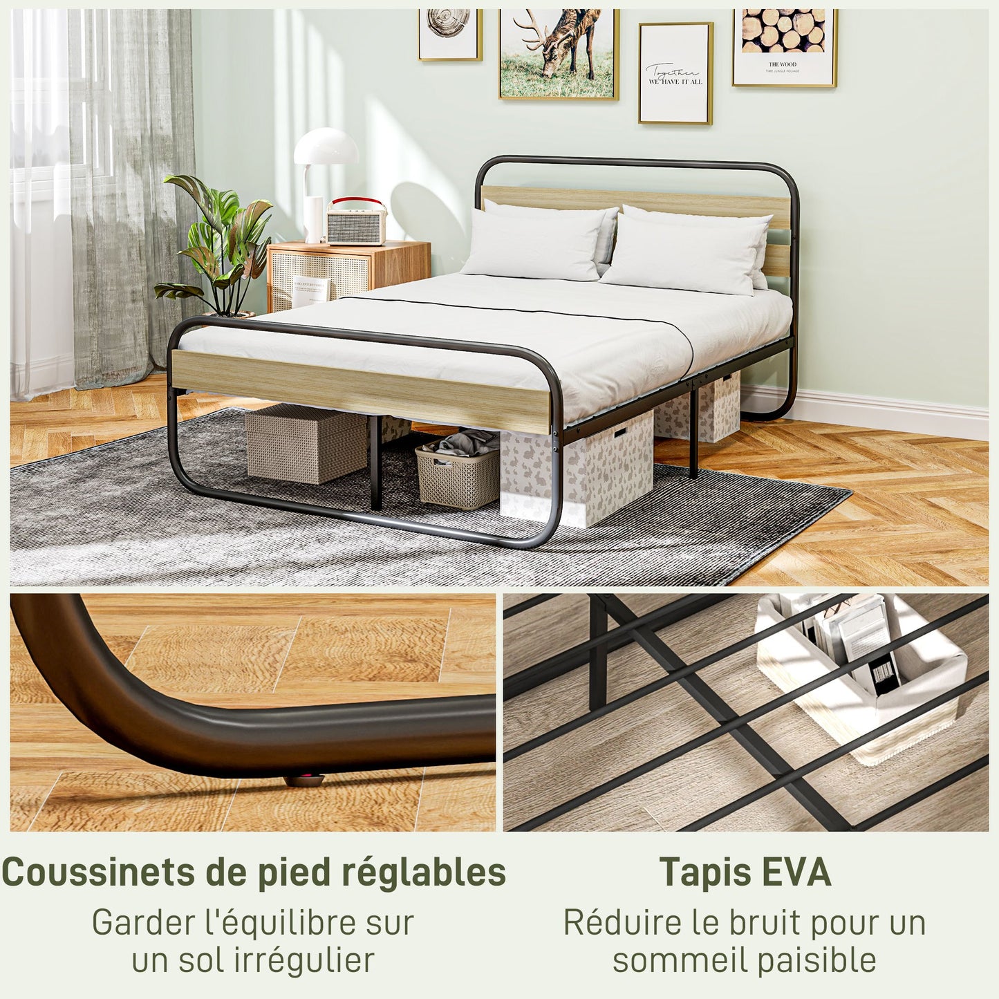 Tweepersoonsbed – Bed – Boxspring – Slaapbank – Bedframe – Industrieel Design – 140x190 cm – Stalen Frame Met Opbergruimte