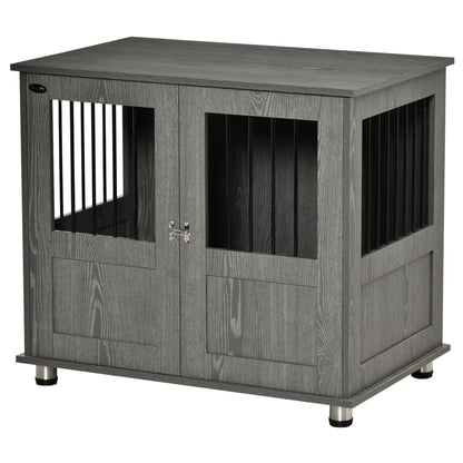 Hondenbench – Hondenkooi – Hondenkennel – Reismand – Dierenkooi – Met Magneetdeur – Verstelbare Voeten – 85x55x75 cm – Grijs