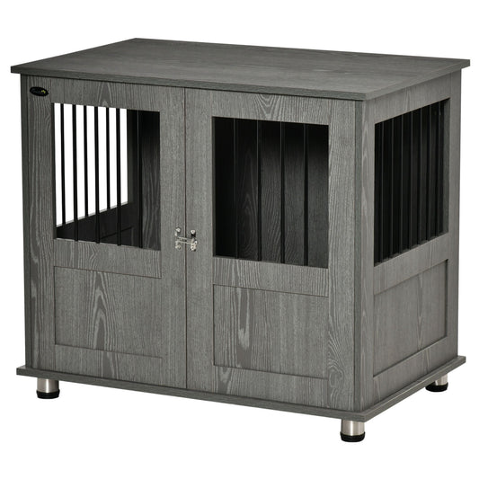 Hondenbench – Hondenkooi – Hondenkennel – Reismand – Dierenkooi – Met Magneetdeur – Verstelbare Voeten – 85x55x75 cm – Grijs