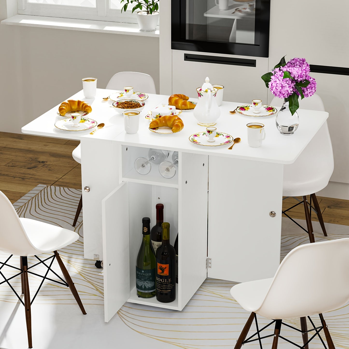 Inklapbare Eettafel – Opklapbare Tafel – Uitklapbare Tafel – Ruimtebesparende Tafel – Multifunctionele Werktafel – Met Lade en Opbergruimte – Grote Tafelplaat 109x71 cm – Wit MDF Krasbestendig