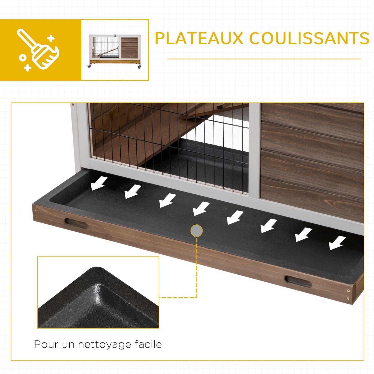 Konijnenhok – Kooien Voor Konijnen – Rabbit Hutch – Dierenverblijf – Knaagdierkooi – 2 Verdiepingen Met Wieltjes – Lockable Dak Met Schuiflade Chestnut