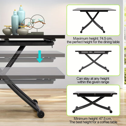 Verstelbare Eettafel – Multifunctionele Tafel – Koffietafel – Werkplek – Bijzettafel – Zwart Notenhout – Stabiel Metalen Frame – Hoogte Verstelbaar