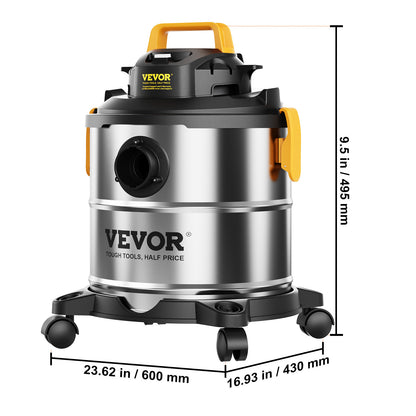 Stofzuiger – Natzuiger – Droogzuiger – Werkplaatszuiger – RVS Stofzuiger – 20 Liter Inhoud – 6 Peak PK Krachtige Zuigkracht