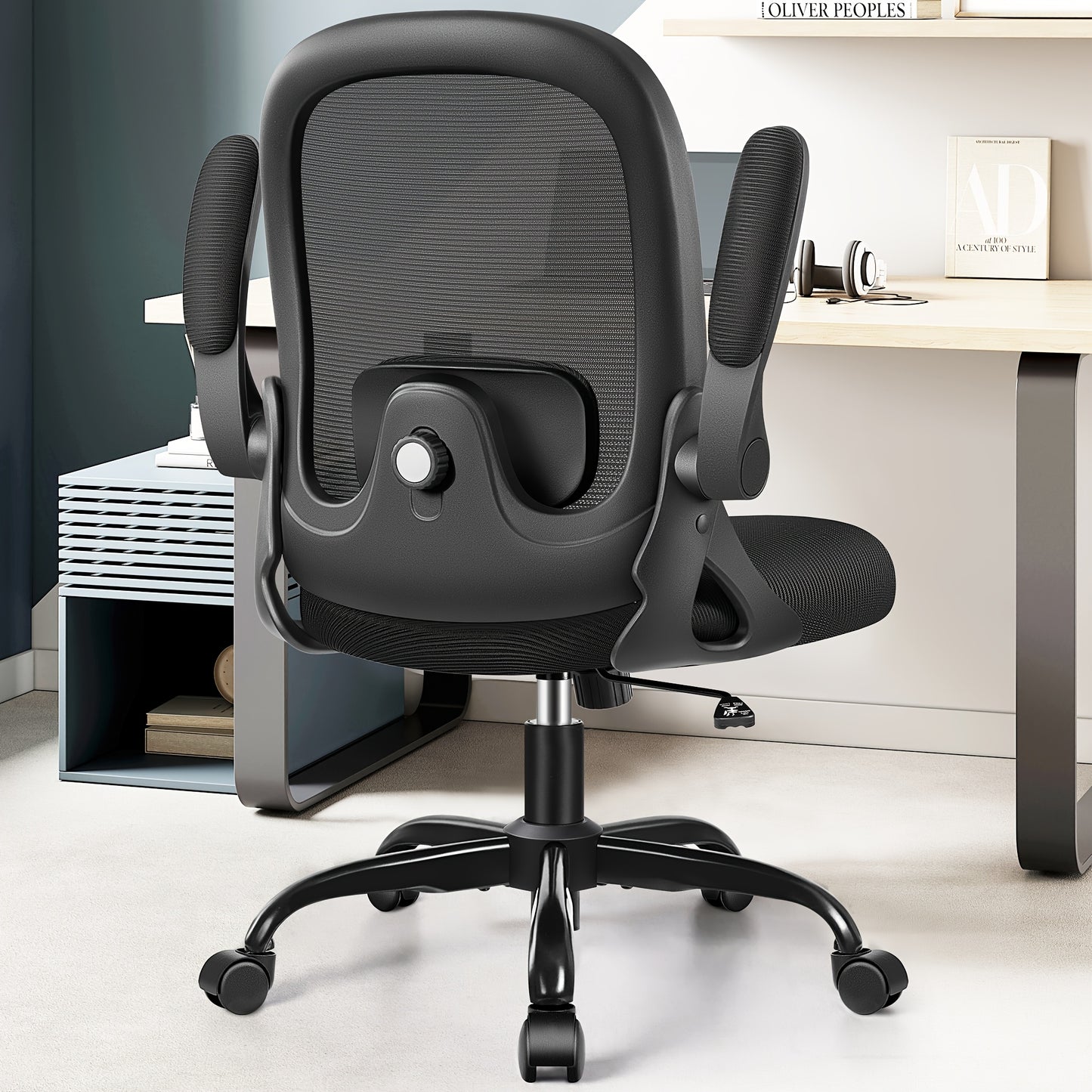 KERDOM Ergonomic Office Chair with Adjustable Height, 3D Lumbar Support & Breathable Mesh Back - Heavy-Duty Metal Frame, 360° Swivel Rolling Desk Chair with Flip-Up Armrests, Space-Saving Mid-Back Computer Chair for Home & O