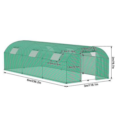 Arched Flower House, Plastic Greenhouse with 4/6/8 Windows, Tomato Greenhouse, Plastic Tent, Plant Tent, Plastic Greenhouse for Garden, Garden Tunnel with Mosquito Net And Door with Galvanized Steel Frame, 3X4X2m/3X6X2m/3X8X2