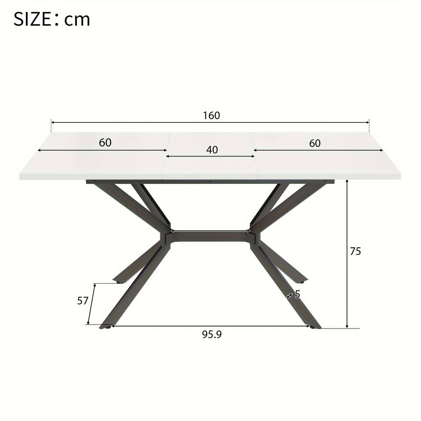 Uitklapbare Eettafel – Uitschuifbare Tafel – Verlengbare Eettafel – Klaptafel – Keukentafel – Mat Wit MDF – Zwarte Metalen Poten – 120-160x80 cm – Geschikt Voor 4-6 Personen