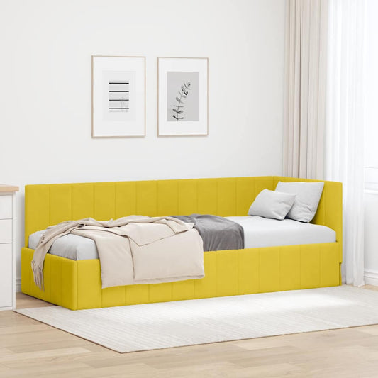 Bedframe – Bedombouw – Slaapbank – Bedbodem – Houten Frame – Gele Fluwelen Bekleding – 80x200 cm – Stevige Lattenbodem