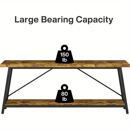 Sofa Tafel – Bijzettafel – Sidetable – Console Tafel – Haltafel – Extra Lang 180 cm – Industrieel Rustiek Bruin – Metalen Frame & Houten Blad – Ruimtebesparend Ontwerp