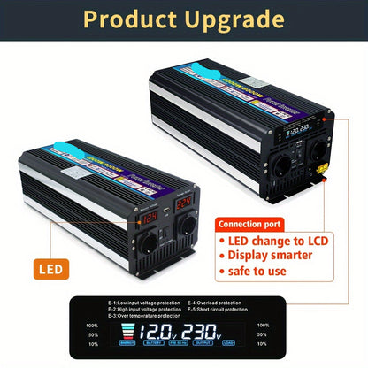 Spanningsomvormer – Omvormer – Stroomomzetter – 12V Naar 230V – 4000W Continu Vermogen – USB Poort – LED Display