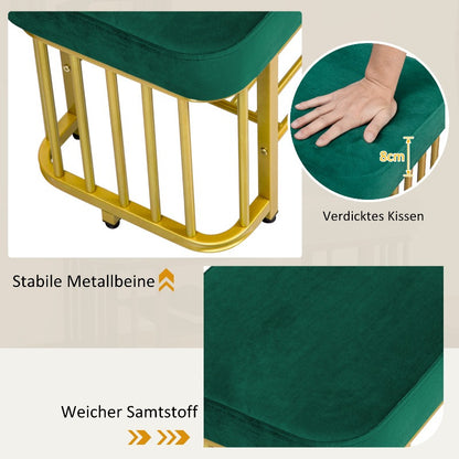 Schoenenbank – Halbank – Opbergbank – Bankje Met Kussen – Zitbank – Smal Design – Verstelbare Hoogte & Stijlvolle Groene Fluwelen Bekleding