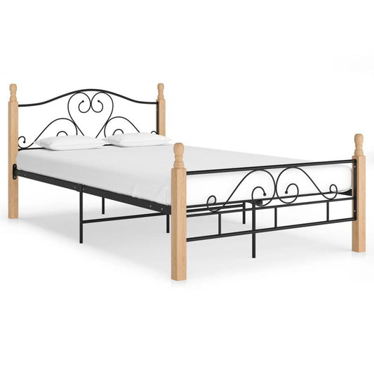 Modern Black Metal Bed Frame with Curved Headboard & Footboard - Heavy-Duty Sturdy Construction, Easy Assembly, 120x200cm (47"x79") Queen Size, Minimalist Design for Contemporary Bedrooms, Durable Metal Platform Bed for Home or Hotel Use