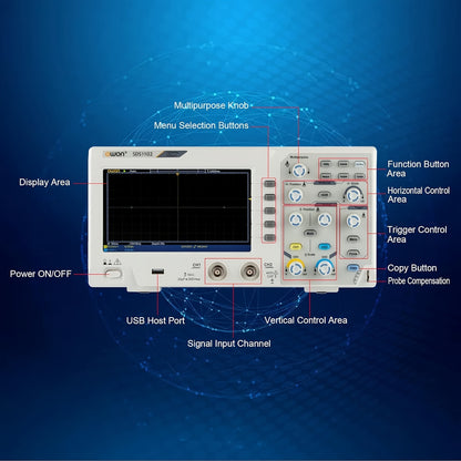 Digitale Oscilloscoop SDS1102 – Oscilloscoop – Signaal Analyzer – Meetinstrument – Elektronische Tester – 7" LCD Scherm – 100MHz Bandbreedte