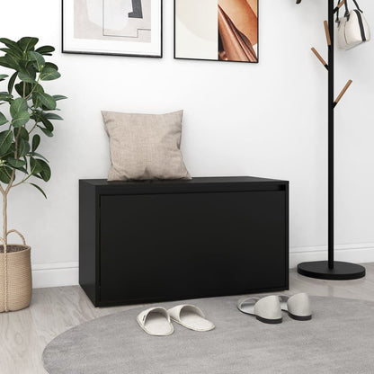 Halbank – Opbergbank – Schoenenbank – Zitbank – Bank Met Ottoman – Modern Zwart Gelakt Spaanplaat – Compact Formaat 78,7x40x45 cm