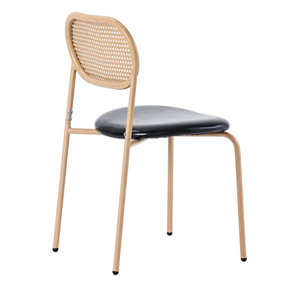 Merax 4-Piece Dining Chair Set, Modern Simple Leisure Chair with Four Metal Support Legs, Rattan Leisure Chair, Living Room and Bedroom Chair (Black+Brown)
