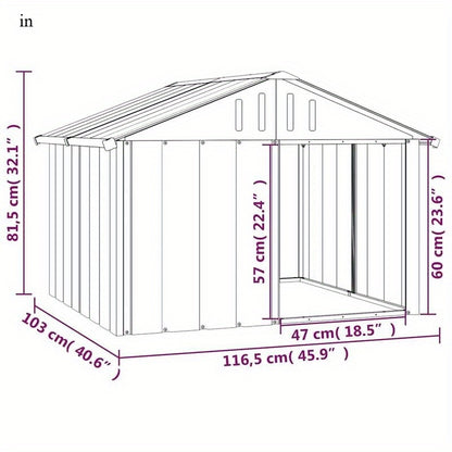Hondenhok – Hondenhuis – Kennel – Dierenverblijf – Hondenkennel – Gegalvaniseerd Staal – Weerbestendig – Ruim 116,5x103x81,5 cm – Schuin Dak & Ventilatiepanelen