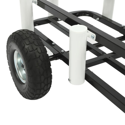 Vistuigwagen – Viswagen – Outdoor Kar – Viskar – Campingkar – Zwarte uitvoering – Hoogwaardig Koolstofstaal – Dubbele Rubber Wielen – 7 Hengelhouders – Antislip Handvat – Verstelbare Voorpoot voor Stabiliteit