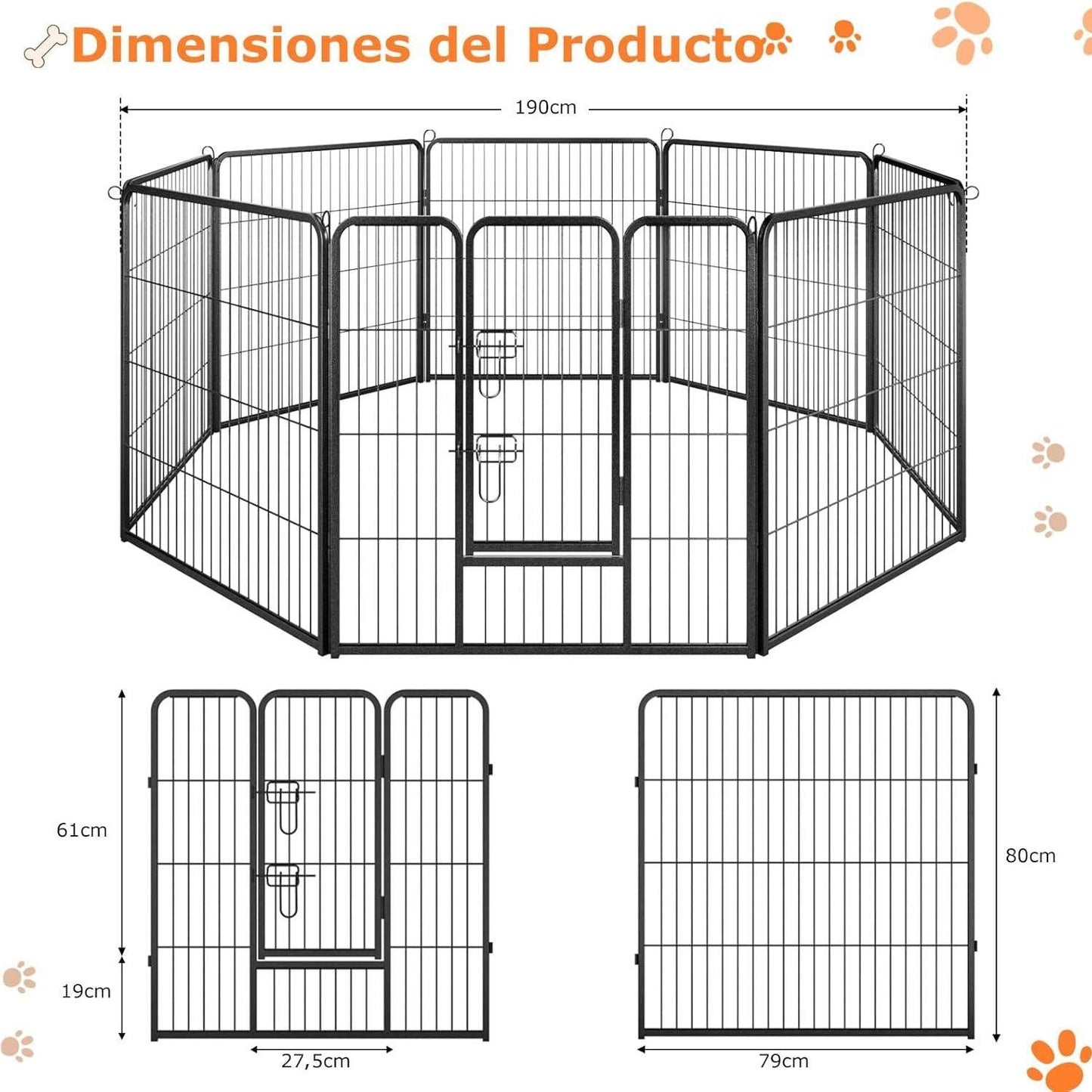 Hondenren – Speelren – Dierenren – Puppyren – Kattenren – Inklapbaar – Stabiel Zwart Metaal – 190x190x80 cm
