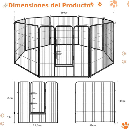 Hondenren – Speelren – Dierenren – Puppyren – Kattenren – Inklapbaar – Stabiel Zwart Metaal – 190x190x80 cm