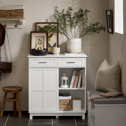 Dressoir – Buffetkast – Opbergkast – Keukenkast – Woonkamerkast – Schuifdeuren – Wit – 80x40x85 cm – Hoogwaardig Houtvezelplaat