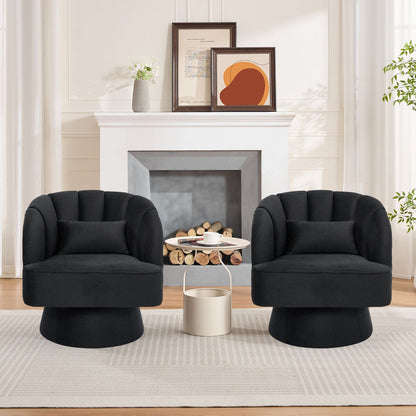 Swivel Accent Chair 360° Barrel Lounge Chair with Modern Striped Backrest | Round Armchair for Living, Bedroom Reading Nook, Hardwood, Non-Adjustable, Wipe Clean