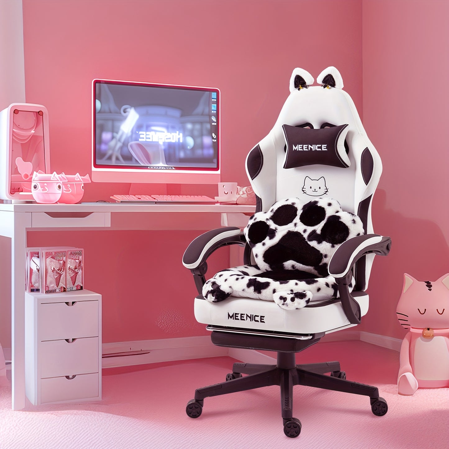 Ergonomische Gamingstoel – Bureaustoel – Gamestoel – Werkstoel – Kantoorstoel – Met Verstelbare Voetensteun – Sofa-Grade Bagged Spring Kussen – Max. Belastbaar 158,76 KG – Wit