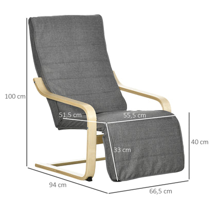 Relaxfauteuil – Fauteuil – Lounge stoel – Schommelstoel – Verstelbare stoel – Grijs – Verstelbare Voetensteun in 5 Standen – Massief Houten Frame