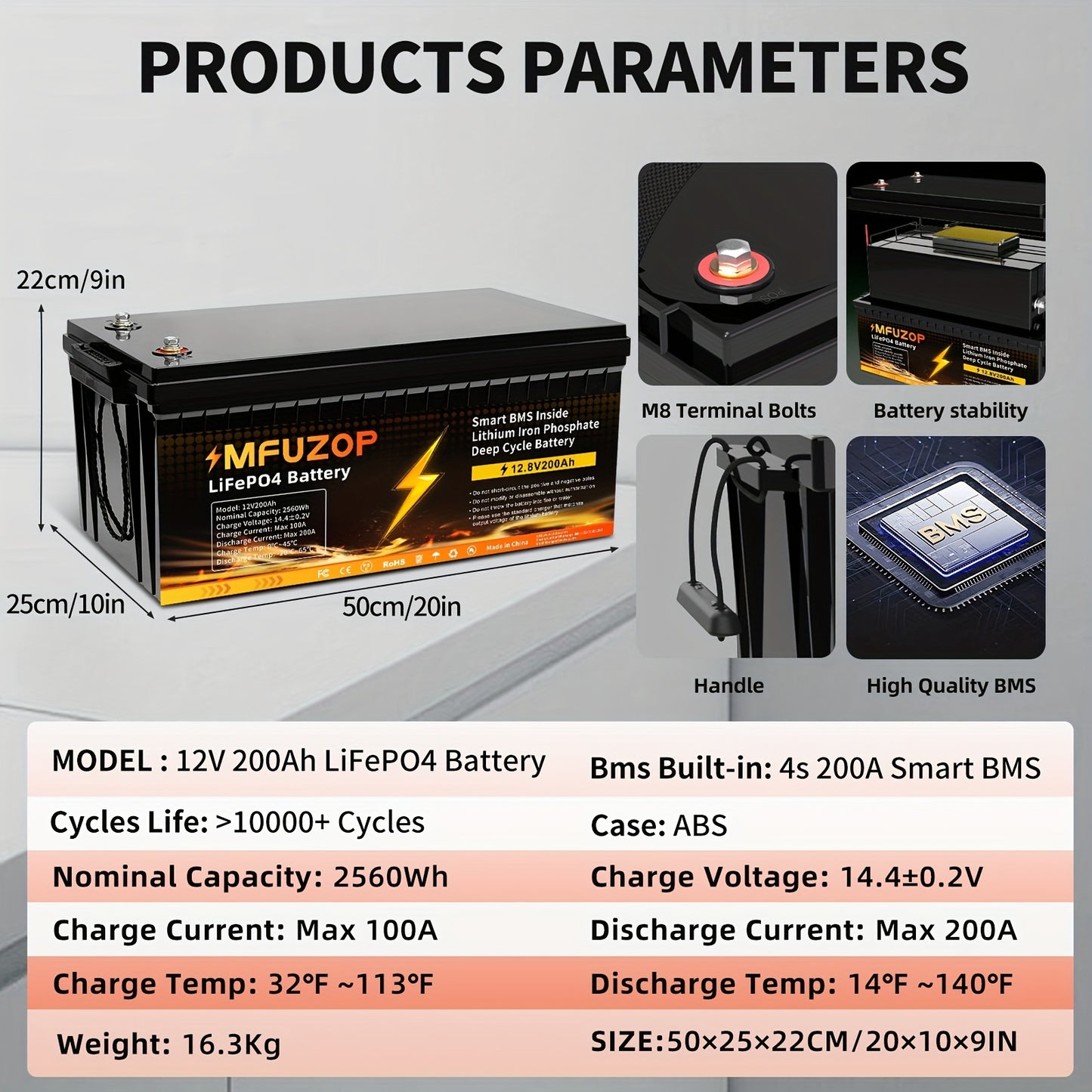 Li-ion Accu – Lithium Batterij – Oplaadbare Accu – LiFePO4 Accu – 12V 200Ah – Lange Levensduur – Geavanceerd BMS Systeem