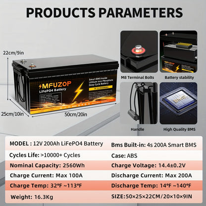 Li-ion Accu – Lithium Batterij – Oplaadbare Accu – LiFePO4 Accu – 12V 200Ah – Lange Levensduur – Geavanceerd BMS Systeem