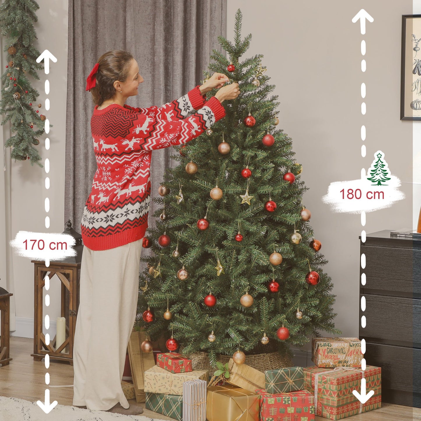 Kunstkerstboom – Nepkerstboom – Kerstboom Kunst – Sierkerstboom – Groene Kerstboom – 180 cm Hoog – Inklapbare Takken Met Metalen Standaard