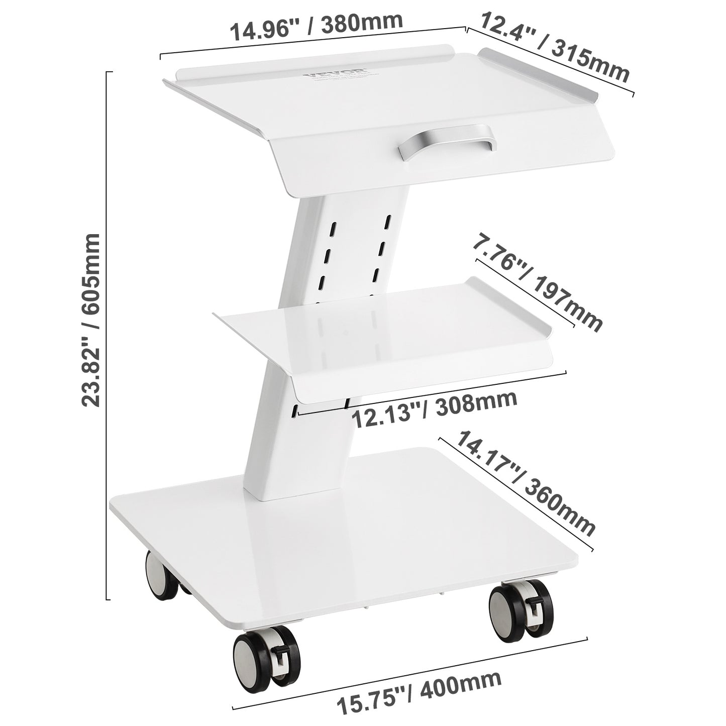 Labwagen – Mobiele Trolley – Werkwagen – Servicekar – Transportkar – Roestvrij Staal – 3-Laags – Geruisloze Zwenkwielen