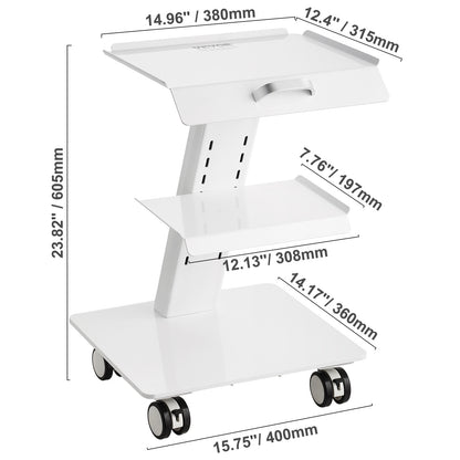 Labwagen – Mobiele Trolley – Werkwagen – Servicekar – Transportkar – Roestvrij Staal – 3-Laags – Geruisloze Zwenkwielen