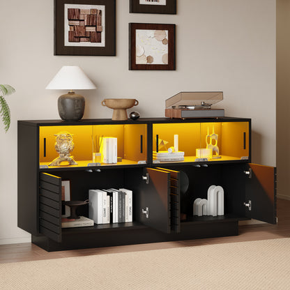Buffet, Buffet | 130*35*68 Cm | Featuring 2 Cabinets | 4 Sections | Glass Doors | Width 130 Cm | Buffet, Lounge Cabinet | Ample Storage Capacity | Contemporary Tall Cabinet