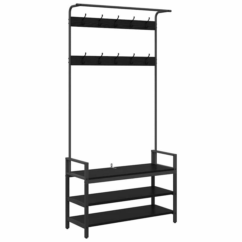 Extra Hoog Kapstokrek – Kledingrek – Garderoberek – Hangrek – Stellingrek – Zwart Eiken Fineer – 3-laags Opbergrek – 184 cm Hoogte – Stevige Engineered Houtstructuur