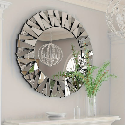 Wandspiegel – Passpiegel – Badkamerspiegel – Halspiegel – Ronde Spiegel – 79x79 cm – Houten Frame – Gepolijst Afgewerkt