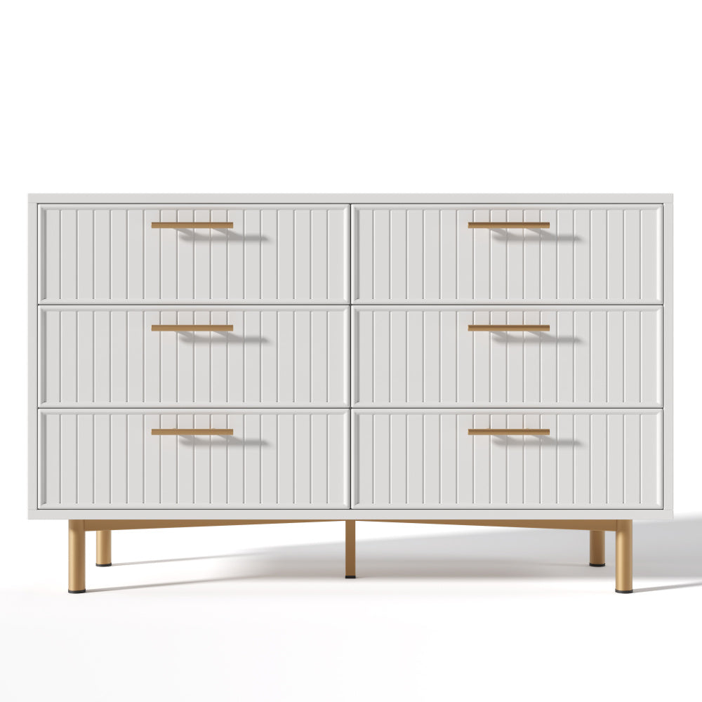 Ladekast – Ladenkast – Kommode – Dressoir – Opbergkast – Wit – 6 Lades – Compact Design Met Gouden Handgrepen – 68,5 cm Hoog