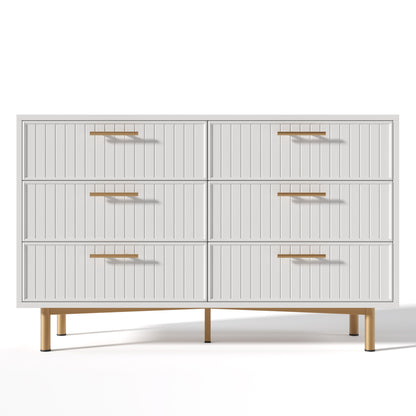 Ladekast – Ladenkast – Kommode – Dressoir – Opbergkast – Wit – 6 Lades – Compact Design Met Gouden Handgrepen – 68,5 cm Hoog