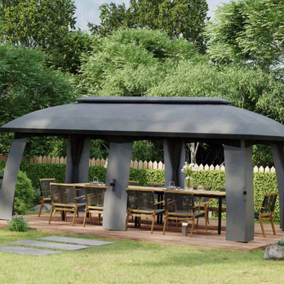 Partytent – Paviljoen – Tuintent – Feesttent – Overkapping – 3x6 m – Met Dubbele Dakbedekking en Zijwanden Met Muggennet – Stevig Metalen Frame – Ruim Voor 15 Personen – Donkergrijs/Zwart