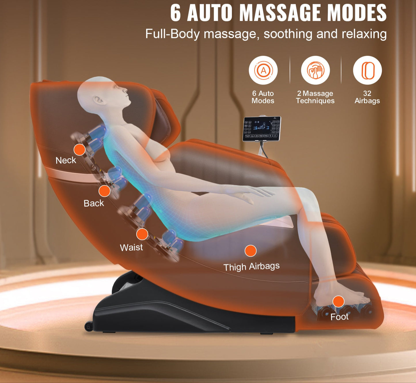 Massagestoel – Massagefauteuil – Relaxstoel – Massagestoel Elektrisch – Shiatsu Stoel – Full Body Massage – Zero Gravity 3 Standen – Semi-PU Leder Bruin