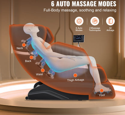 Massagestoel – Massagefauteuil – Relaxstoel – Massagestoel Elektrisch – Shiatsu Stoel – Full Body Massage – Zero Gravity 3 Standen – Semi-PU Leder Bruin