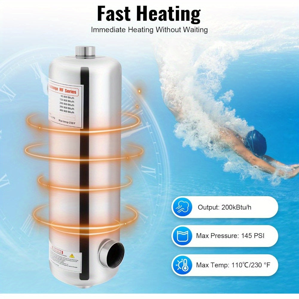 Zwembadverwarming – Zwembad Warmtewisselaar – Pool Heater – Zwembad Warmtepomp – Zwembad Verwarmingselement – Roestvrijstaal – 60 kW Vermogen – Compact Met Omgekeerde Stromingsrichting