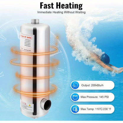 Zwembadverwarming – Zwembad Warmtewisselaar – Pool Heater – Zwembad Warmtepomp – Zwembad Verwarmingselement – Roestvrijstaal – 60 kW Vermogen – Compact Met Omgekeerde Stromingsrichting