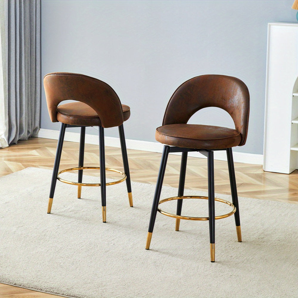 2pcs 360° Swivel Bar Stools - Brown Breathable Tech Fabric with Padded Seat Cushion, Contemporary Style for Bars, Restaurants, Kitchens & Balconies - Easy Assembly, No Power Needed, Stools for Sitting, Kitchen Seating, Moder