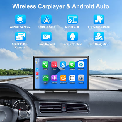 Draagbare Car Player – Autoradio – Multimedia Systeem – Navigatie – Infotainment – 9 Inch IPS+ 2.5D Touchscreen – Wireless CarPlay & Android Auto – Dual Lens Camera 2.5K Voor & 1080p Achter