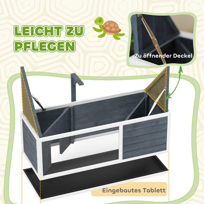 Turtle house with easy-open top, lamp fixture, transparent front, 120 x 50 x 40cm, grey, Reptile Habitat, Exotic Pet Housing, Modern Reptile House, Stylish Animal Cage, Transparent Terrarium, Reptile Enclosure, Exotic Pet Kee