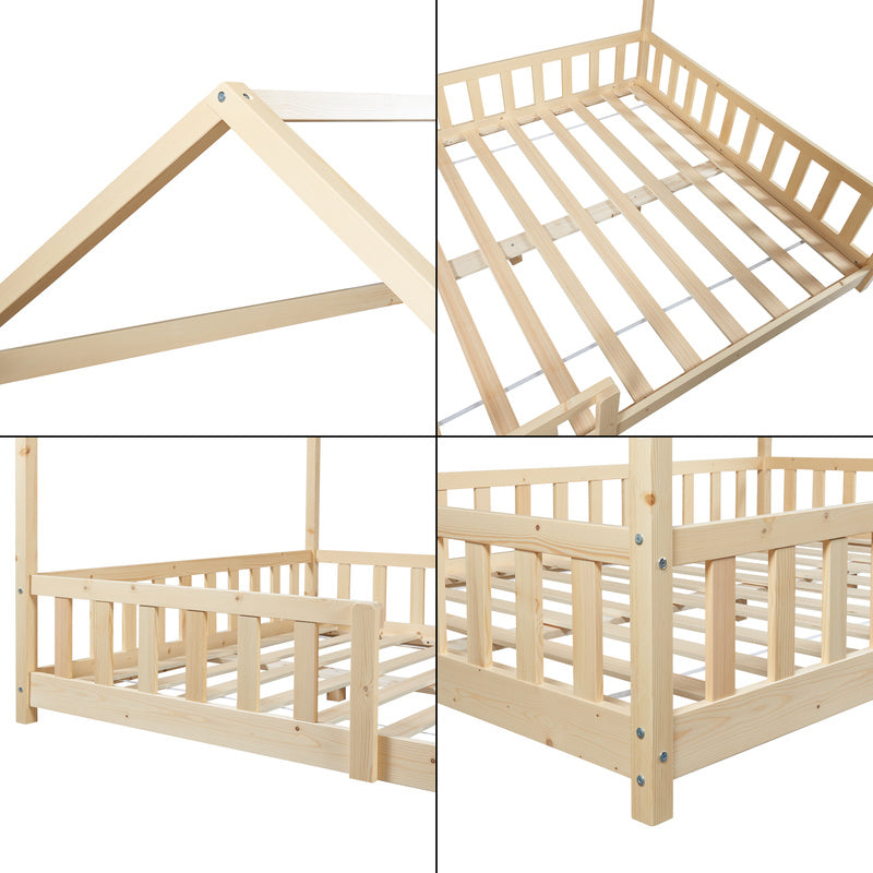 Kinderbed – Kinderbedden – Eenpersoonsbed – Hoogslaper – Stapelbed – Valbeveiliging – Massief Dennenhout – 140 x 200 cm