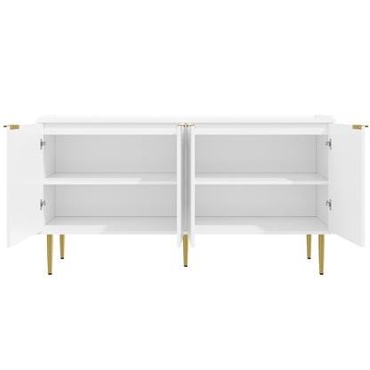 Dressoir – Sideboard – Opbergkast – Ladekast – Kast – Modern Design – Gebogen Reliëfdeuren – 140 cm – Met Verstelbare Legplanken – Met Gouden Metalen Poten