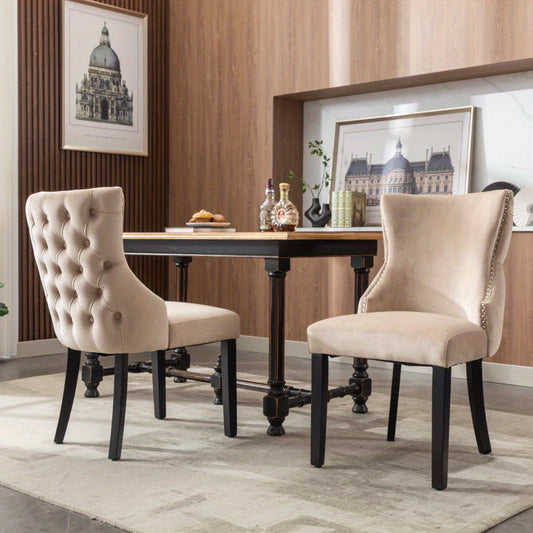 Eetkamerstoel – Stoel – Dinerstoel – Zitstoel – Fauteuil – Beige Velvet – Button Stitching – Comfortabele Zitting – Eigentijds Design