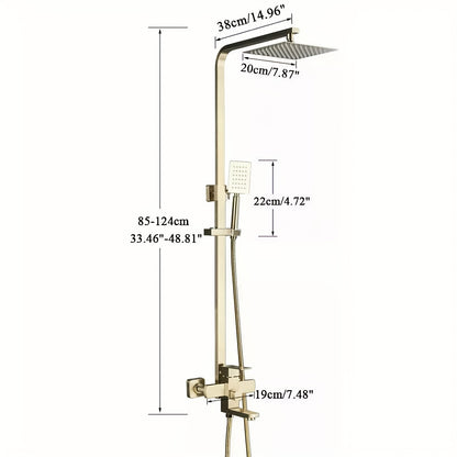 Douche Set – Regendouche – Handdouche – Badkamerkraan – Doucheset – Geborsteld Goud – 20,32 cm Vierkante Hoofddouche – Verstelbare Handdouche – Enkelhendel – Messing & RVS
