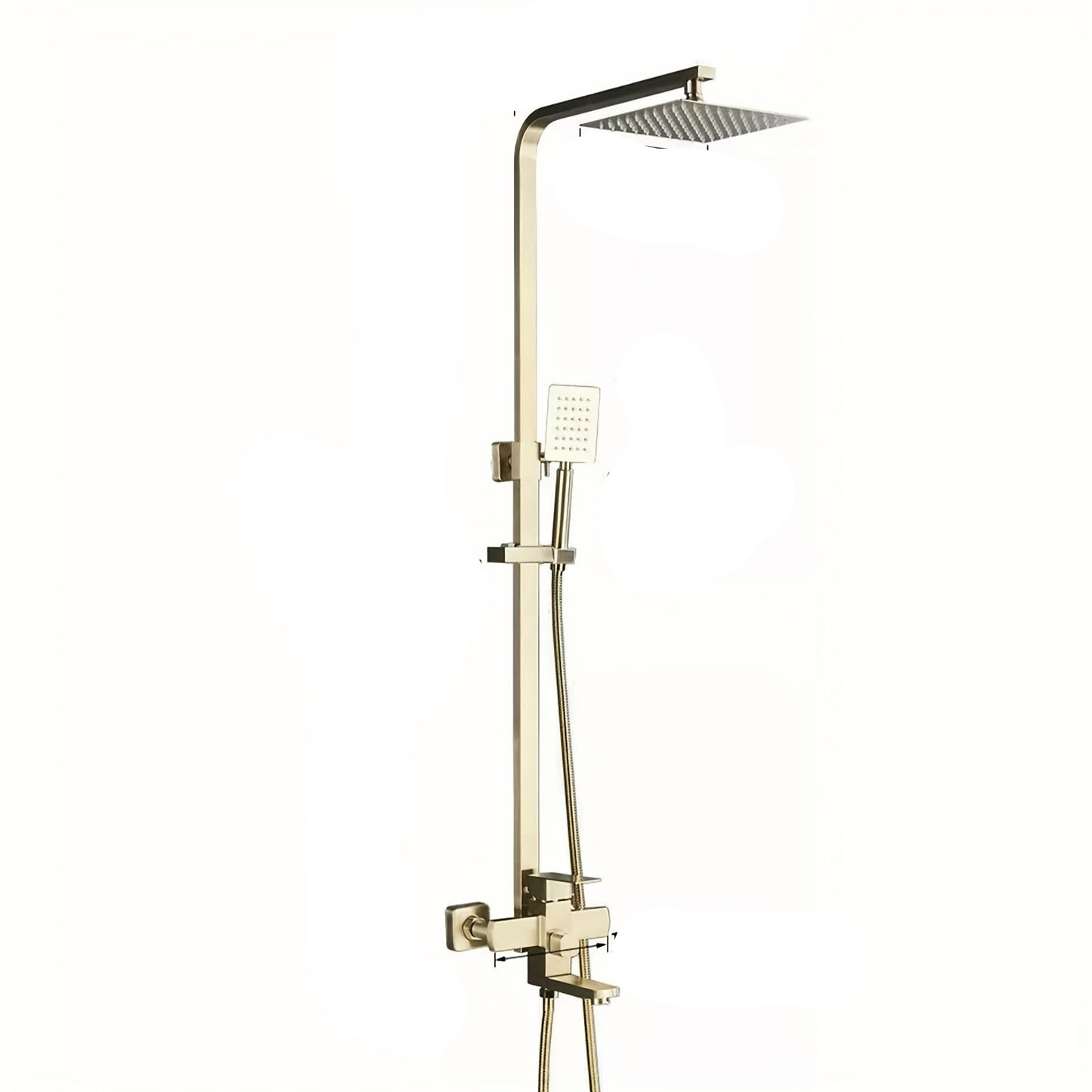 Douche Set – Regendouche – Handdouche – Badkamerkraan – Doucheset – Geborsteld Goud – 20,32 cm Vierkante Hoofddouche – Verstelbare Handdouche – Enkelhendel – Messing & RVS