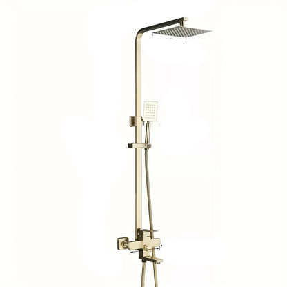 Douche Set – Regendouche – Handdouche – Badkamerkraan – Doucheset – Geborsteld Goud – 20,32 cm Vierkante Hoofddouche – Verstelbare Handdouche – Enkelhendel – Messing & RVS